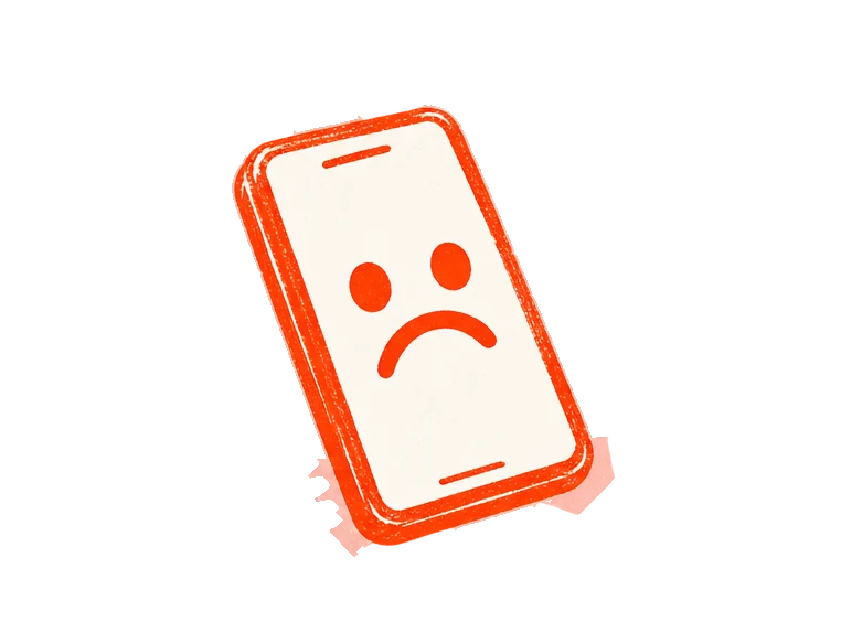 A phone with a sad face